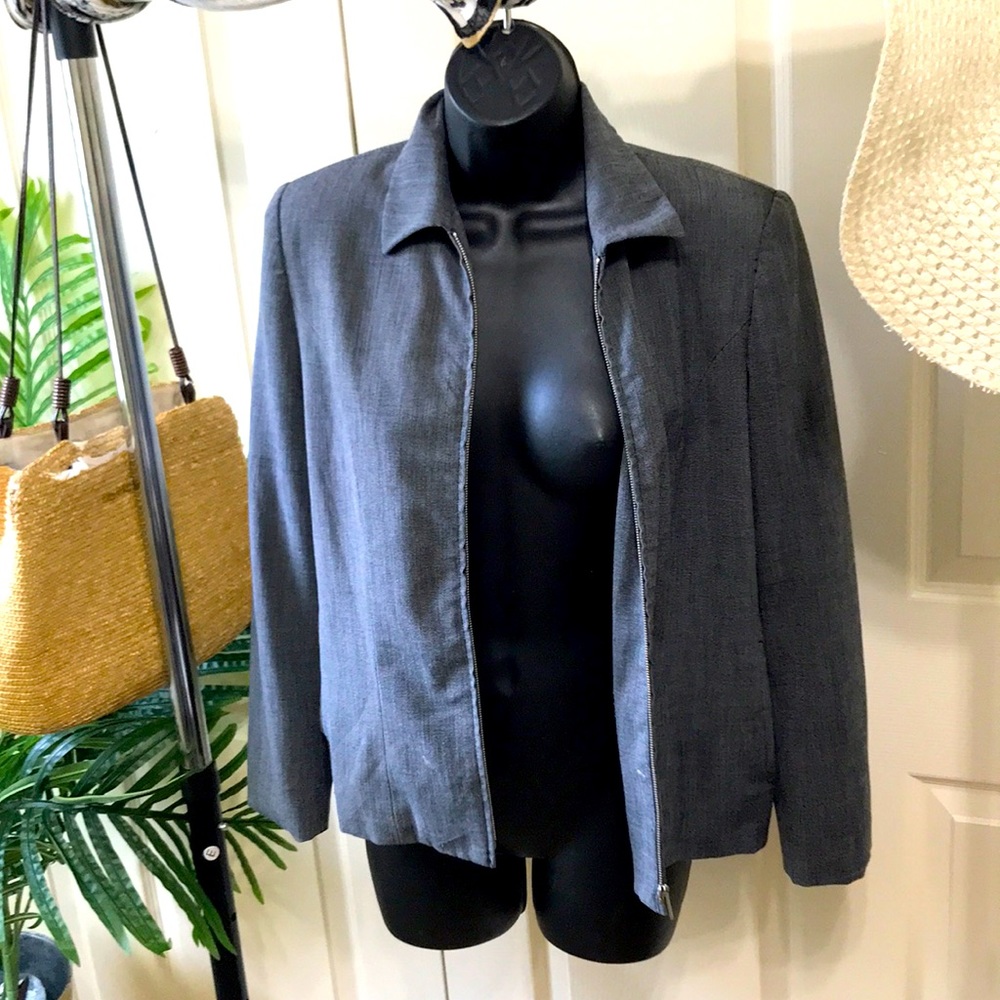 Petite Dark Grey Blazer with Zipper